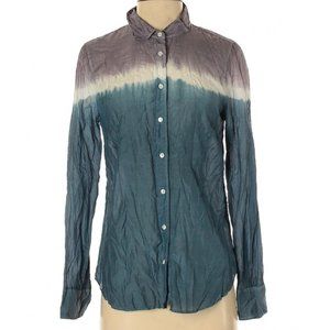 J.Crew Silk Cotton Ombre Dip Dye Button Down Shirt Size 4 Teal Gray